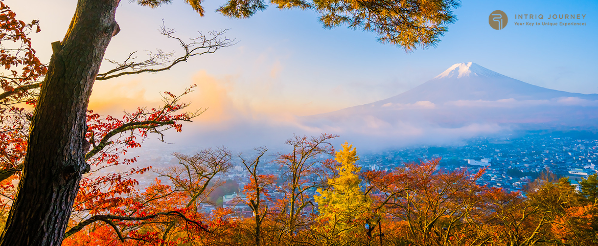 Luxury Guided Hikes in the Japanese Alps in November Mount Fuji landscape during fall season in Japan.